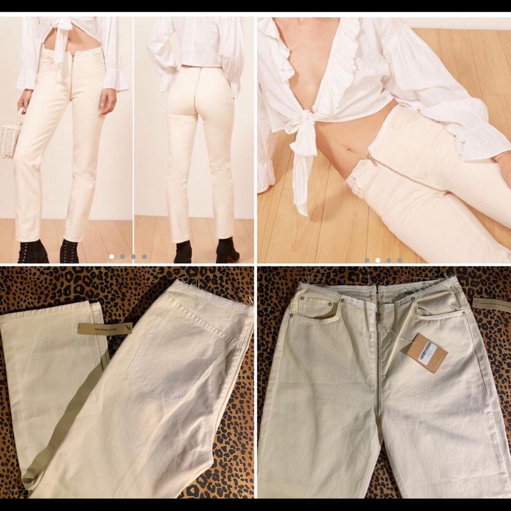 brand new reformation cream zipper jeans